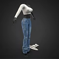One Shoulder White Ribbed Knit Crop Top And Blue Denim Jeans Fashion Outfit