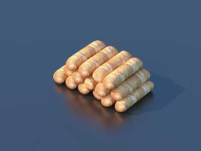 Fresh Golden Brown Stacked Sausages Ready For Cooking On Dark Surface 3d model