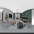 Modern Living Room Interior Design With Green Wall Chandelier Sofa Artwork And Indoor Plant