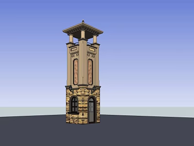 Classical Tower Structure With Stone Base Columns Windows And Decorative Roof 3d model