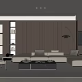 Modern Living Room Interior With Beige Sectional Sofa And Black Marble Coffee Table