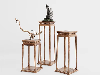 Traditional Chinese Style Solid Wood Flower Stands With Different Heights And Decorative Ornaments 3d model