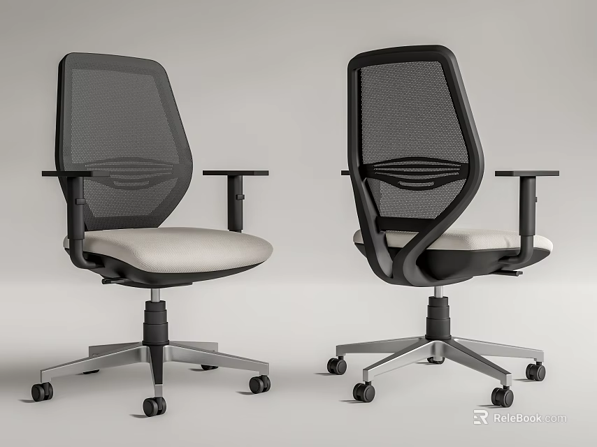 Modern Office Chairs With Mesh Backrests Beige Seats Black Frames And Wheels 3d model