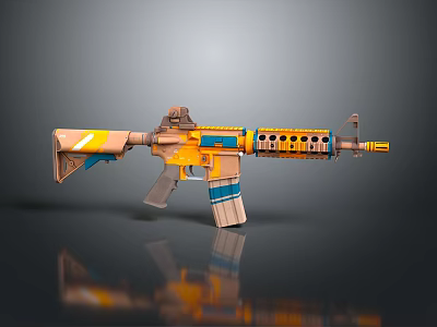 Modern Tactical Assault Rifle With Yellow Blue And Beige Stripes Detailed Stylish Firearm Design 3d model
