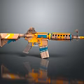 Modern Tactical Assault Rifle With Yellow Blue And Beige Stripes Detailed Stylish Firearm Design