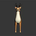 3D Deer Model with Brown Antlers White Spots and Orange Body Standing on Dark Background
