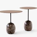 Modern Round Side Tables With Brown Tabletop Black Metal Legs And Marble Spherical Base