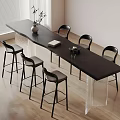 Modern Black Bar Counter With Clear Acrylic Legs And Black Bar Stools On Wooden Floor