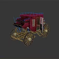 Red Vintage Carriage With Wooden Wheels Roof Rail Door And Window Details