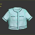 Light Blue Short Sleeved Tweed Blazer With Black Trim And Chest Pockets