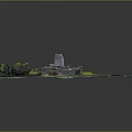Scenic Island Castle With Stone Tower Ancient Walls Green Grass And Surrounding Water