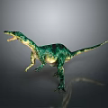 Green And Yellow Colored Dinosaur Model With Open Mouth Standing On Grey Background