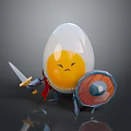 Anthropomorphic Egg Knight Character With Angry Expression Holding Sword And Shield 3d model