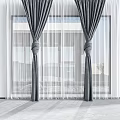 Gray Tied Curtains With Sheer Window Panels For Modern Interior Decoration