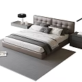 Modern Double Bed With Tufted Headboard Gray White Bedding Nightstands And Gray Rug 3d model