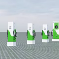 Row of Green and White Industrial Charging Equipment for Electric Vehicle Stations