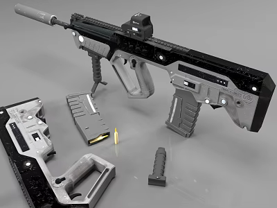 Modern Tactical Rifle With Disassembled Parts Magazine Grip And Scope 3d model