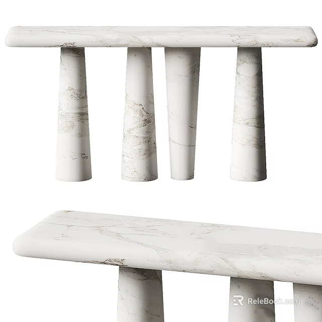 Marble Table With Cylindrical Legs And Smooth Polished Tabletop Design 3d model