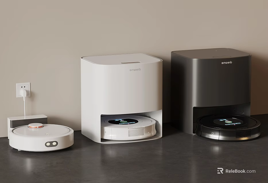 Contemporary Robot Vacuum Cleaners With Charging Docks And Modern White Black Design 3d model 
