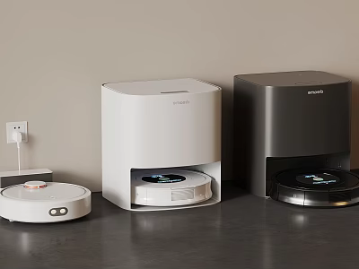 Contemporary Robot Vacuum Cleaners With Charging Docks And Modern White Black Design 3d model