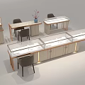 Elegant Jewelry Store Interior With Glass Display Cases Wooden Tables And Comfortable Chairs