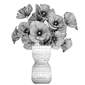 Elegant Decorative Ornament Set With Red Poppy Flowers And Transparent Glass Vase For Home Decor