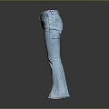 Blue Flared Denim Jeans Featuring Split Hem And Modern Silhouette Design