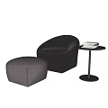 Gray Modern Upholstered Single Seater Sofa With Ottoman And Round Side Table 3d model