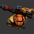 Action Figure With Orange Flame Helmet Smiling Face Yellow Red Vest And Guns