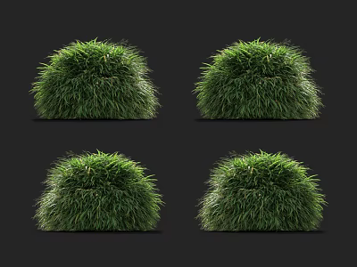 Four Lush Green Grass Balls as Decorative Elements on Black Background 3d model
