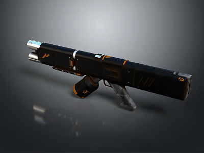 Futuristic Sci Fi Weapon With Black And Orange Modern Design And Barrel Grip 3d model