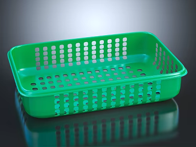 Green Plastic Perforated Storage Basket Ideal for Household Item Organization 3d model