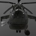 Military Helicopter With Dark Green Fuselage Rotor Blades And Landing Gear