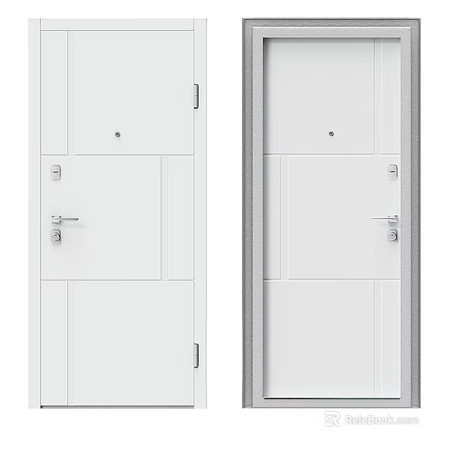 Modern White Hinged Door Design For Interior With Handle And Lock Details 3d model