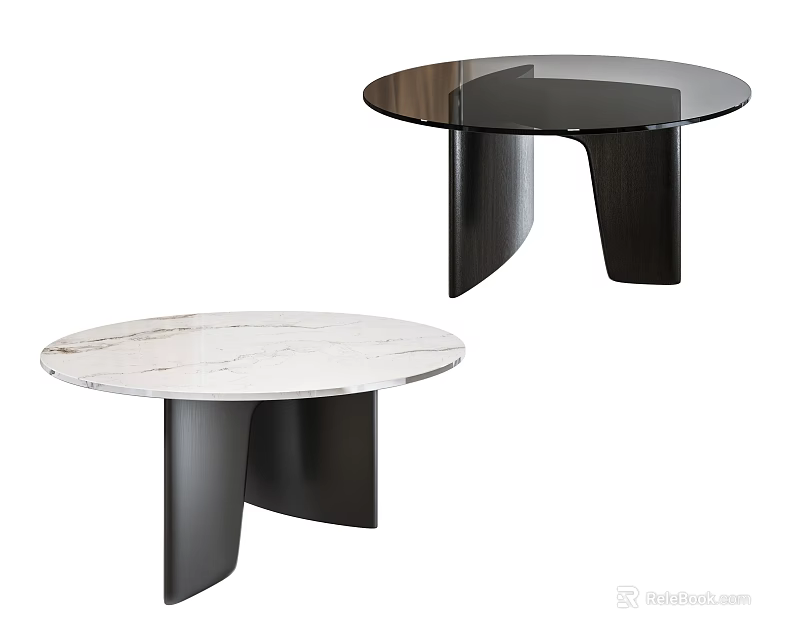 Modern Dining Tables With White Marble And Dark Tops Featuring Unique Base Design 3d model