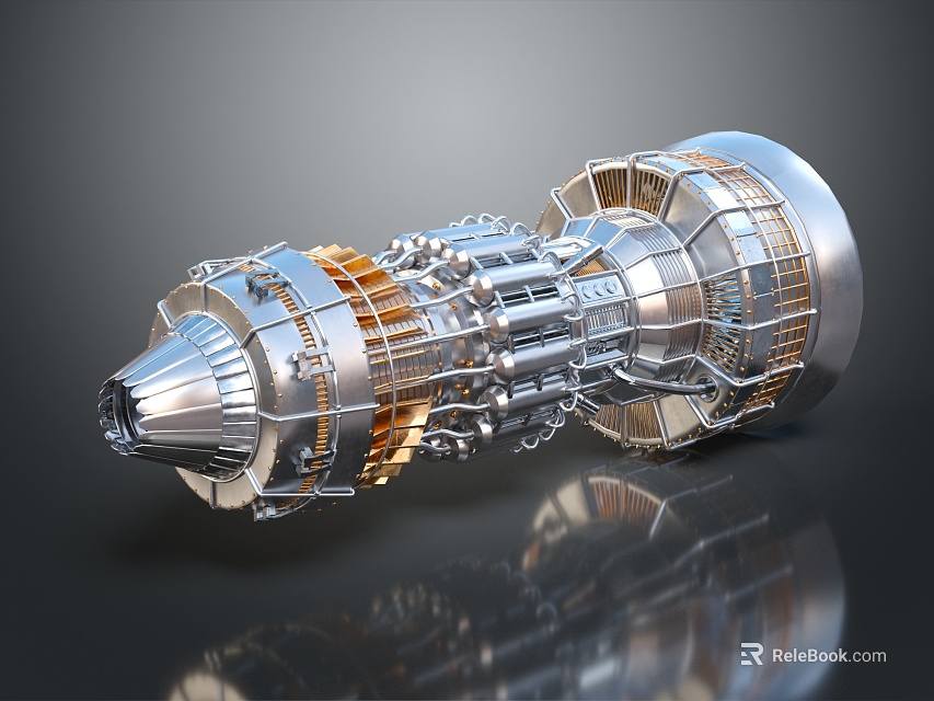 High Precision Turbine Engine With Detailed Metal Components And Shiny Surface 3D Render 3d model 