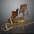 Garden Tools Collection With Wooden Wheelbarrow Ladder Shovel And Pots