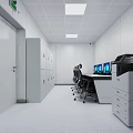 Modern Security Monitoring Room Interior With Control Desk Multiple Monitors And Storage Cabinets