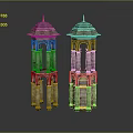 Twin Symmetrical Stone Towers With Domed Tops Golden Finials And Arched Openings