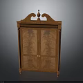 Classic Wooden Display Cabinet With Double Glass Doors And Ornate Carved Top