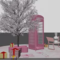 Pink Telephone Booth With White Flower Tree Pink Bench Rabbit Doll Petals And Gift Boxes