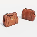 Classic Vintage Brown Leather Bags With Metal Locks And Stitched Details