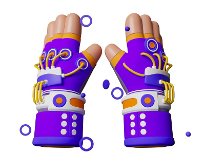 Purple and Yellow Interactive Play Equipment Gloves with Circuit Decorations and Circular Ornaments 3d model