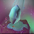 Glowing Blue Ice Block On Pink Rock With Stars Butterfly And Water Droplets