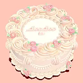 Love Themed Cake With Pink White Swirled Cream And Rose Decorations