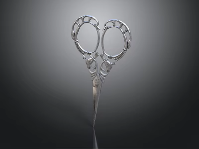 Artistic Intricate Silver Scissors Carving With Ornate Patterns And Detailed Design 3d model