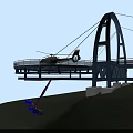 Scenic Blue Arch Bridge With Helicopter On Platform Over Green Hillside