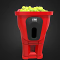 Sports Equipment Red Ball Cart Filled With Yellow Tennis Balls