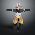 Animated Game Character With Brown Fur White Horns Black Yellow Outfit Standing Pose