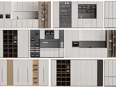 Modern Bookcase Designs With Open Shelves And Closed Cabinets In Various Colors 3d model